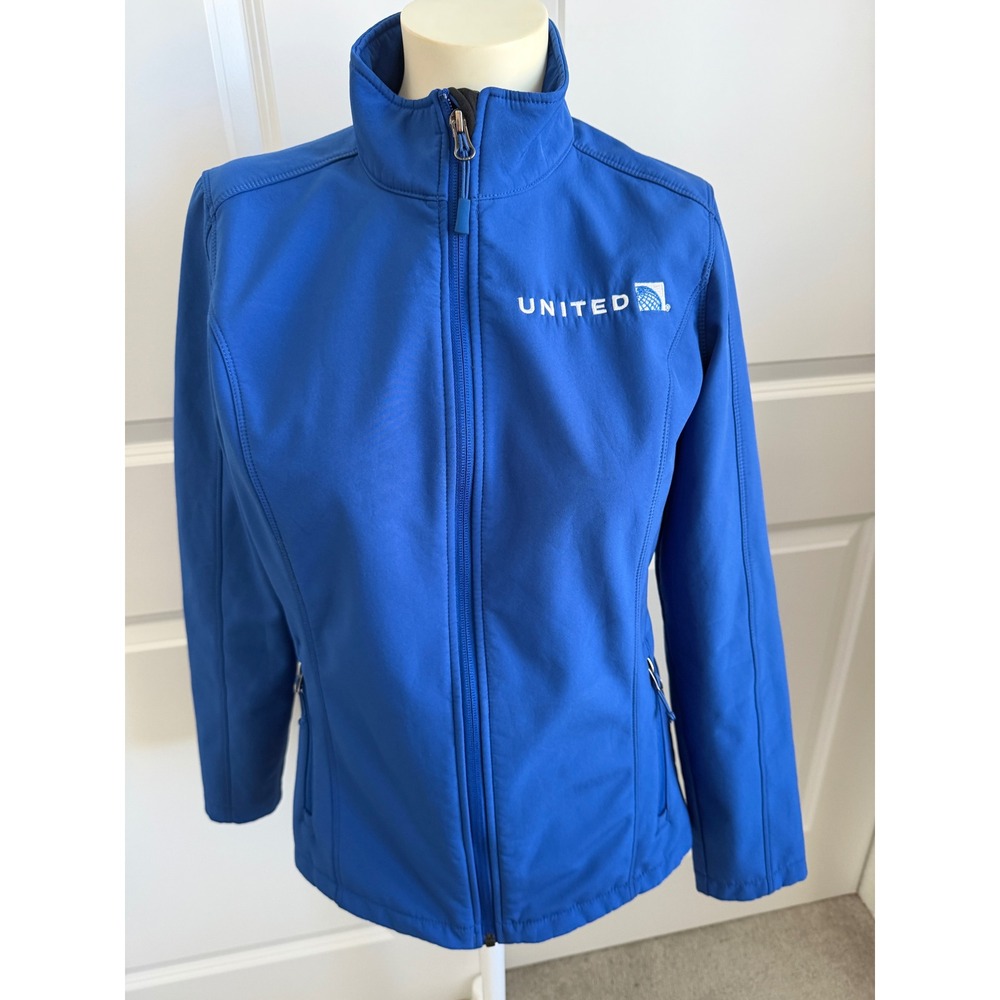 Port Authority United Airlines Women Small Blue Softshell Fleece Lined Jacket